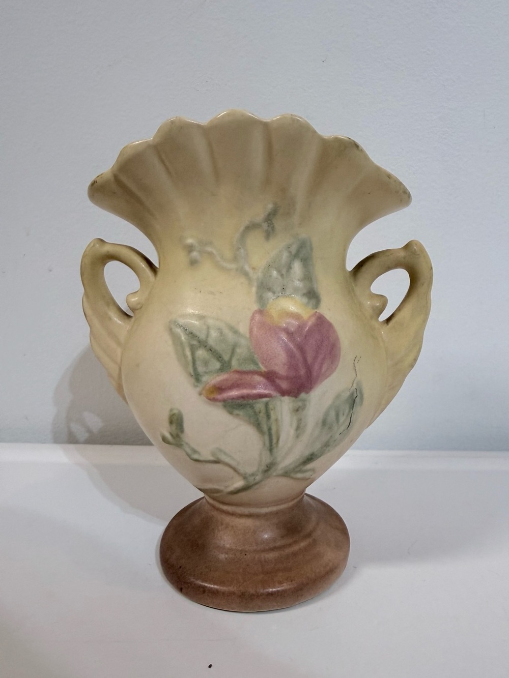 Vintage Hull Pottery Floral Vase in Cream and Pink